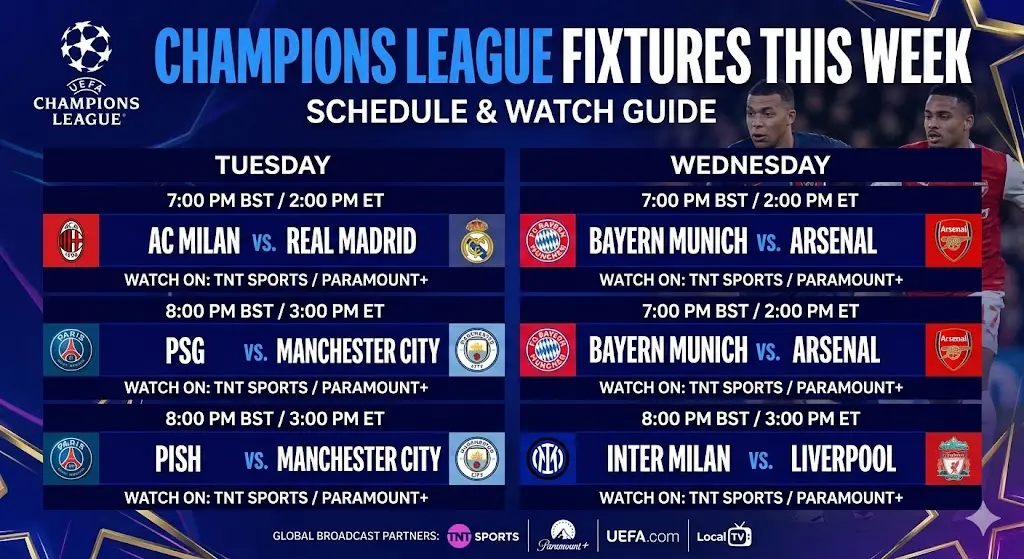 Champions League Fixtures This Week: Schedule & Watch Guide