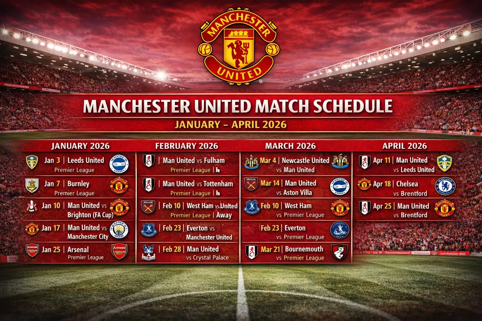 
Manchester United Match Schedule in USA Time 2026
