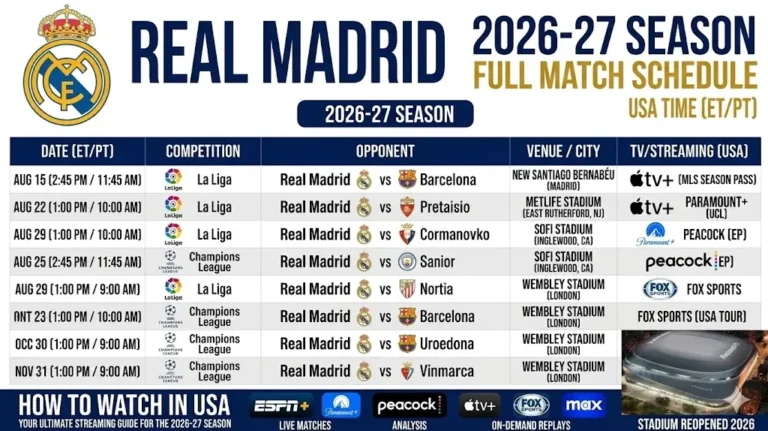 Real Madrid Match Schedule USA Time