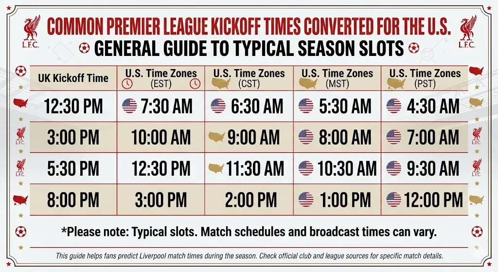 Liverpool Match Schedule in US Time – 2026 EPL Guide